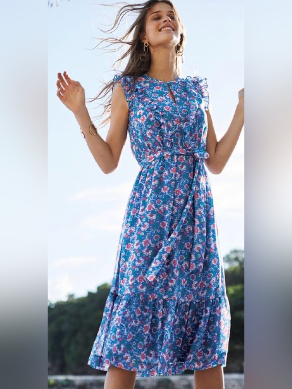 NWOT Boden Elise Midi Dress Cyan Flower Meadow Sz 6R B136